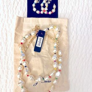 NWT J.Crew Pearl and Rainbow Seed Beads Necklace and Earring Set.